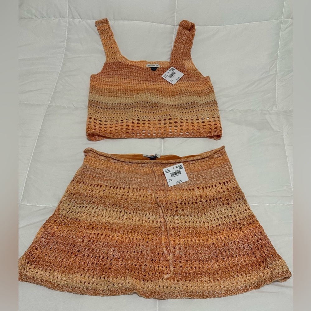 American Eagle Outfitters Crochet Knit Orange Ombre Skort Set